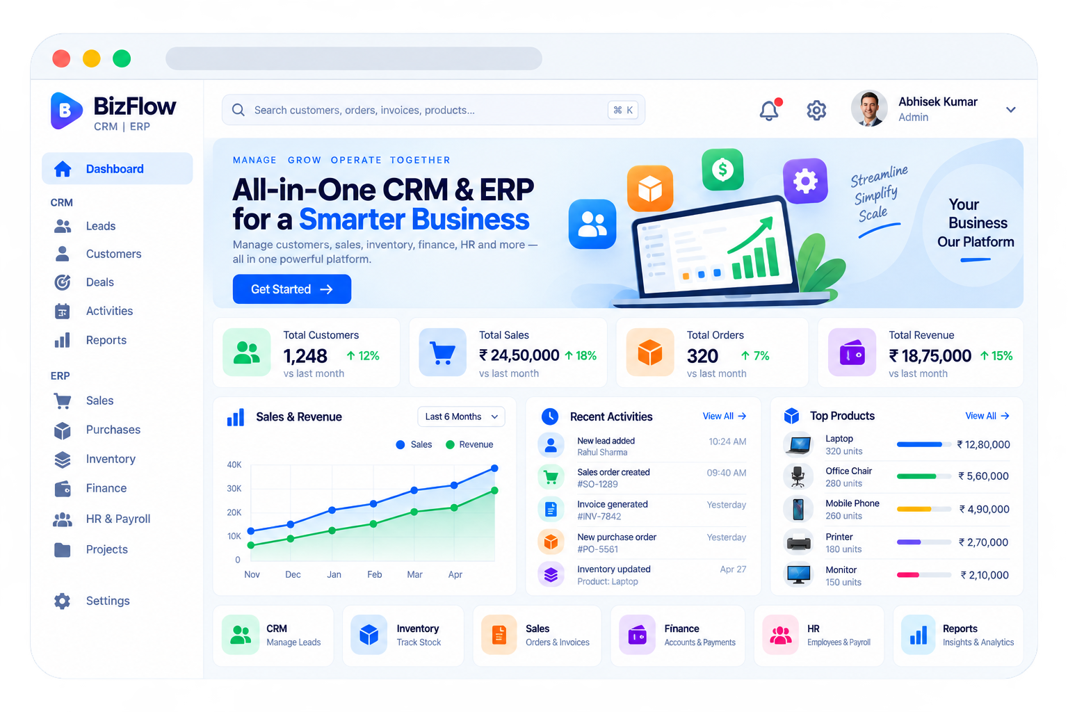 WorkSuite CRM: Customer operations interface illustration