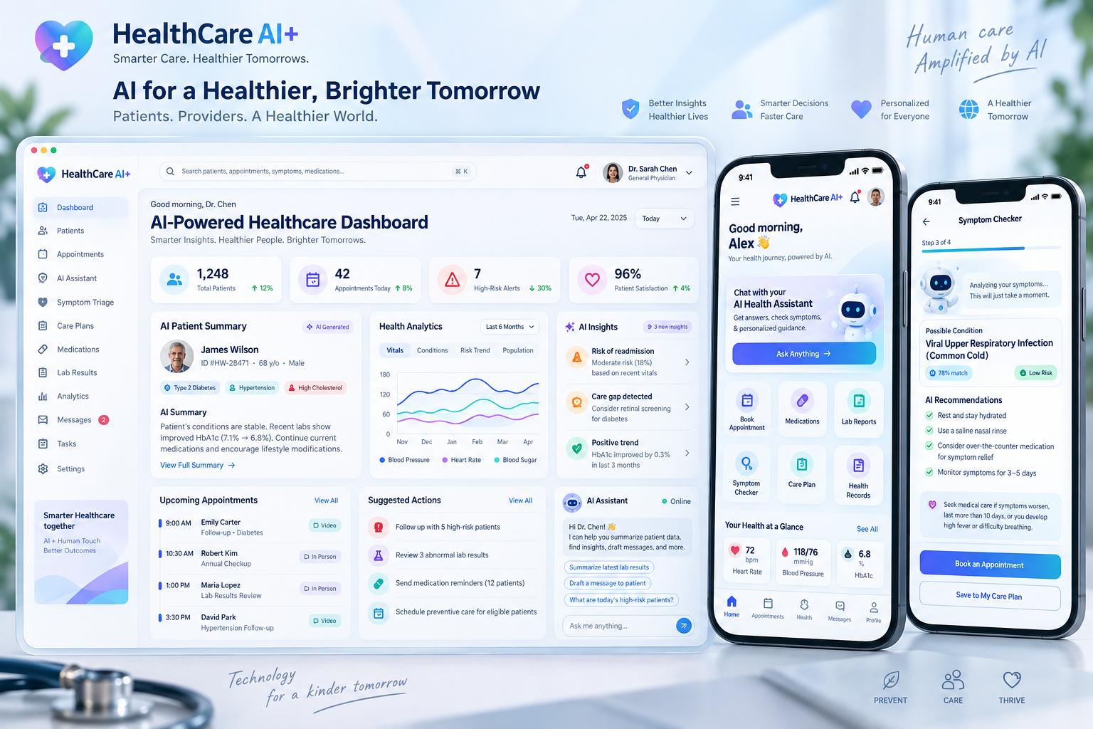 Healthcare AI Software: AI-assisted care interface illustration