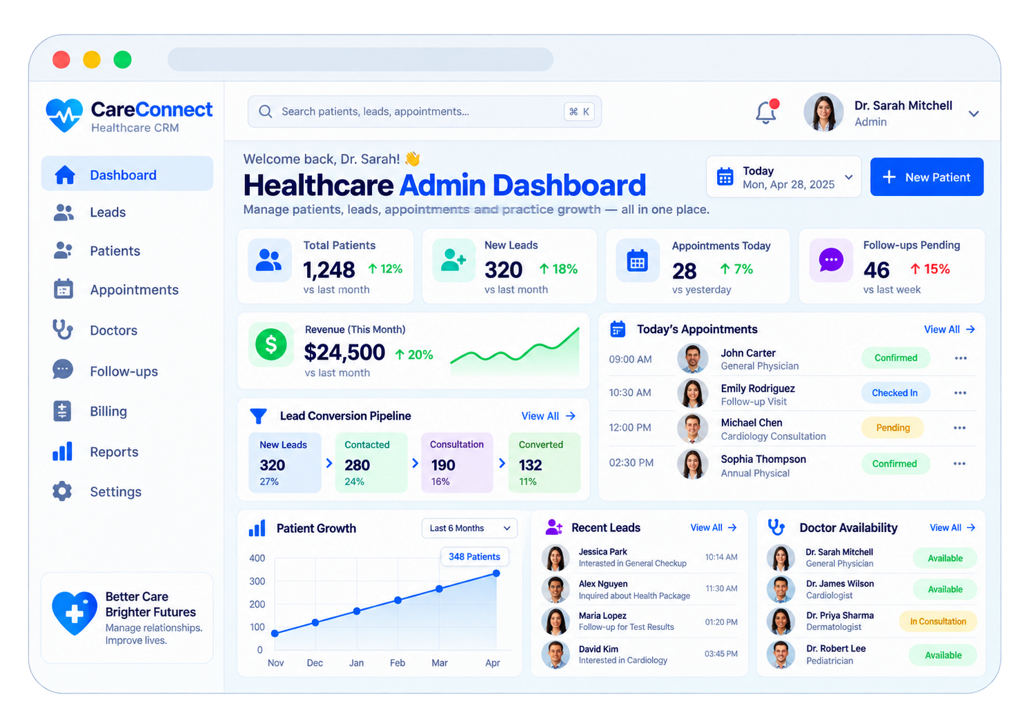 Healthcare CRM: Patient relationships interface illustration