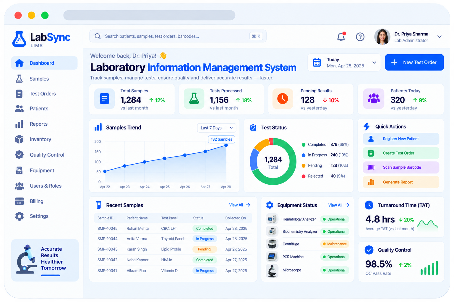 Healthcare Laboratory Management System: Laboratory workflow interface illustration
