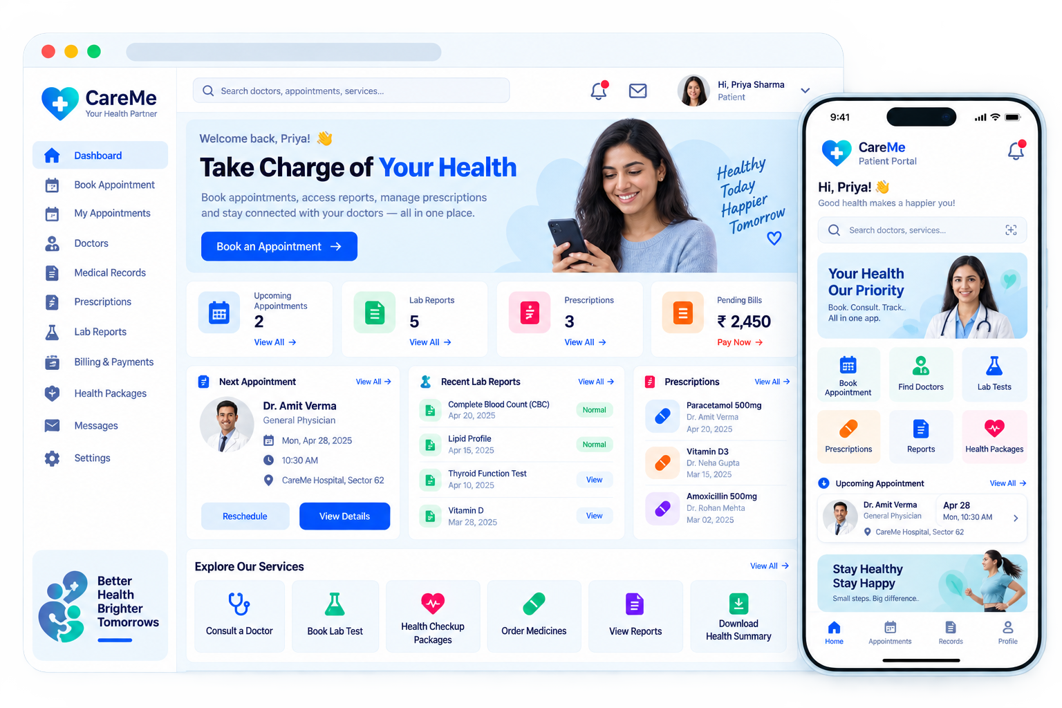 Healthcare Patient Web Portal: Patient access interface illustration