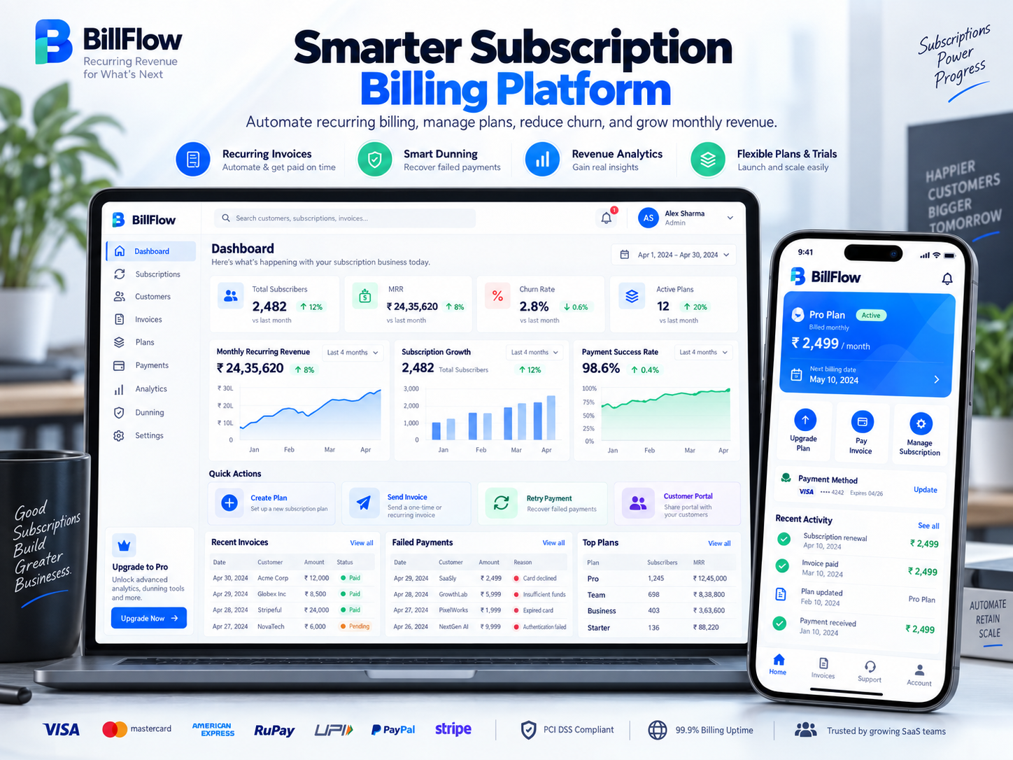 Subscription Billing Platform: Recurring revenue interface illustration