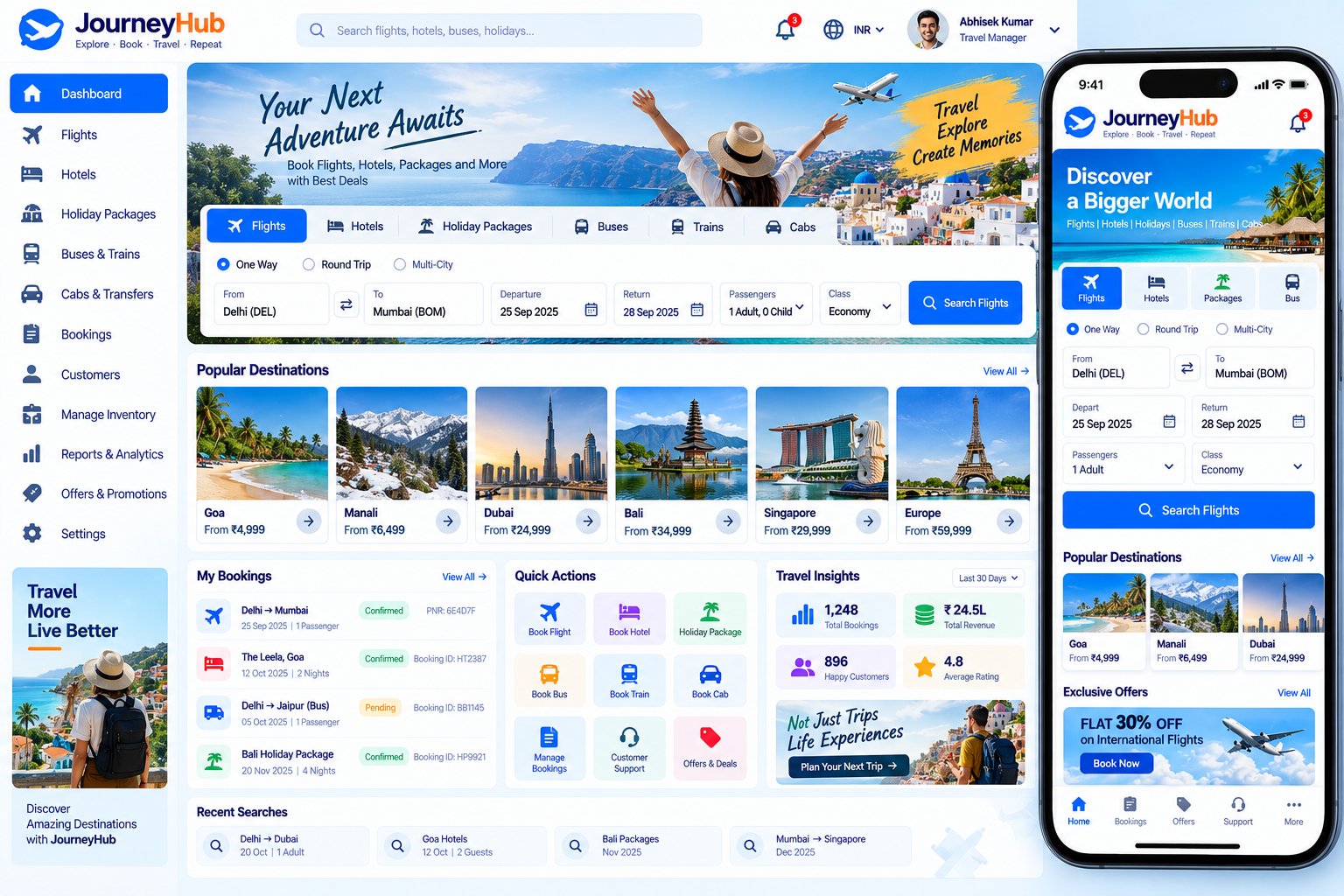 Travel Booking System: Travel bookings interface illustration