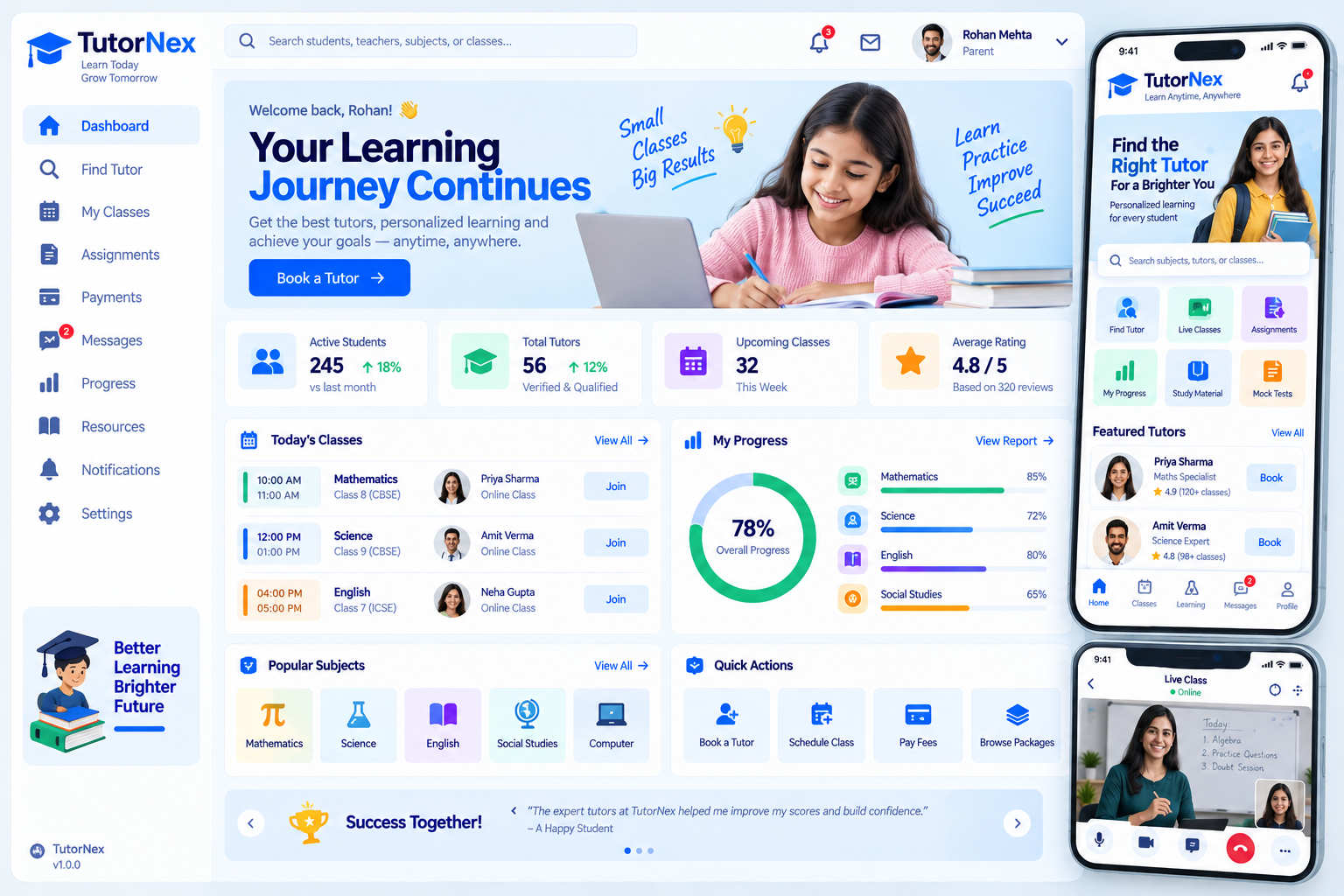 Education Tuition App: Tuition management interface illustration